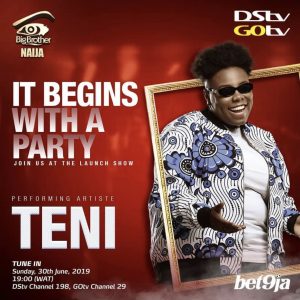 Teni at BURNA BOY, TENI, ZLATAN AND DJ NEPTUNE SET TO PERFORM at  #BBNAIJA2019 PREMIERE