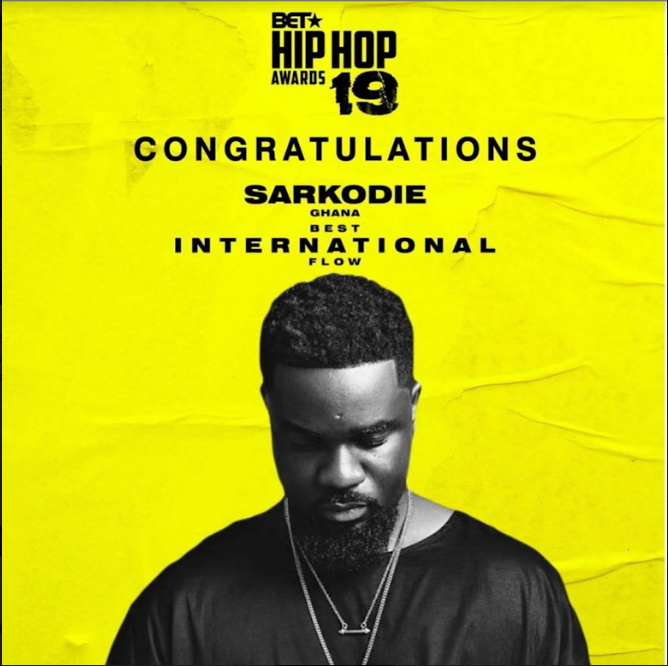 SARKODIE WINS “BEST INTERNATIONAL FLOW” AT THE 2019 BET “HIP HOP AWARDS”
